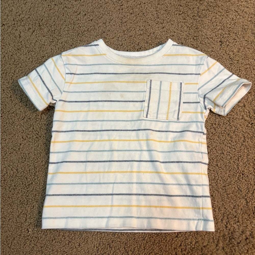C&C California White Tee with Yellow and Blue Stripes